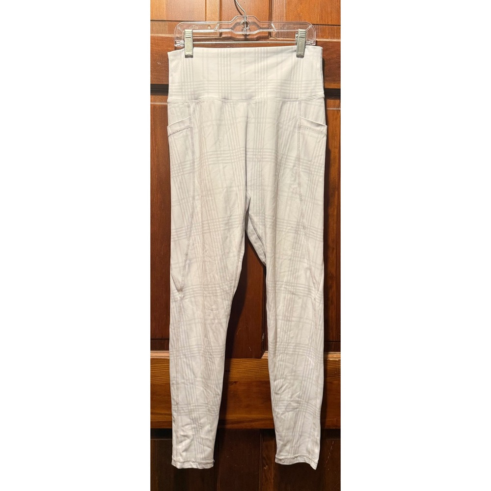 Buffbunny Collection Womens Medium White Grey Plaid High Waisted Pocket Leggings